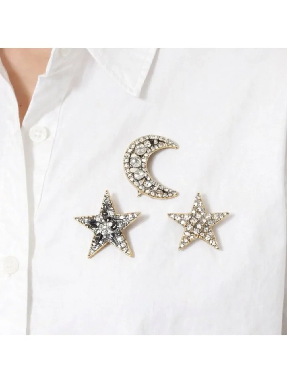 New! Gold Star Moon Brooch Pin Set NWOT (1064)